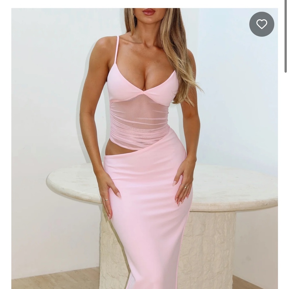 White Fox Boutique Blush Pink Mesh Cutout Bodycon Dress